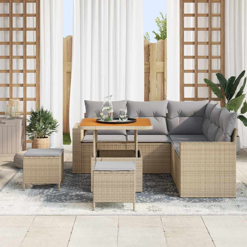 Tuinbankenset 9 st 6-Aantal zitplaatsen Beige en Licht Grijs