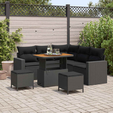 Tuinbankenset 9 st 6-Aantal zitplaatsen Zwart poly rattan