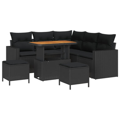 Tuinbankenset 9 st 6-Aantal zitplaatsen Zwart poly rattan