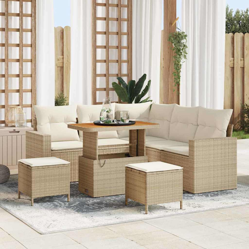 Tuinbankenset met kussen 9 pcs Beige en Crème poly rattan