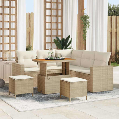 Tuinbankenset met kussen 9 pcs Beige en Crème poly rattan