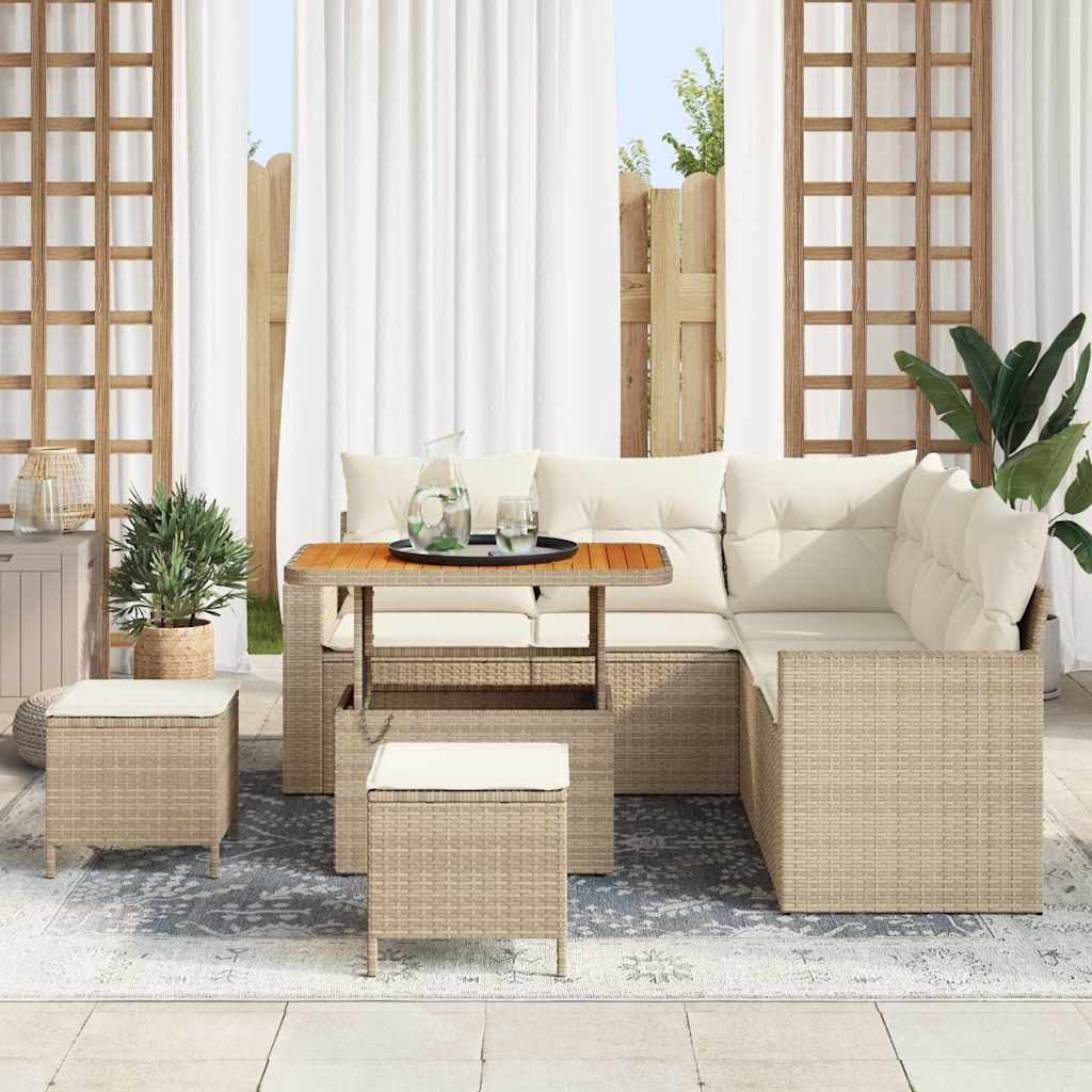Tuinbankenset met kussen 9 pcs Beige en Crème poly rattan