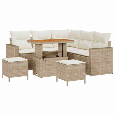 Tuinbankenset met kussen 9 pcs Beige en Crème poly rattan