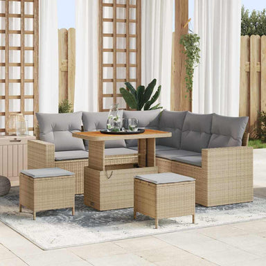 Tuinbankenset 9 st 6-Aantal zitplaatsen Beige en Licht Grijs