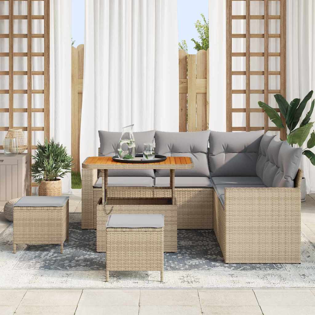 Tuinbankenset 9 st 6-Aantal zitplaatsen Beige en Licht Grijs
