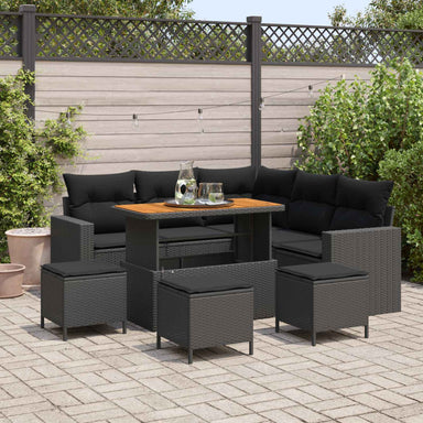 Tuinbankenset 10 st 7-Aantal zitplaatsen Zwart poly rattan