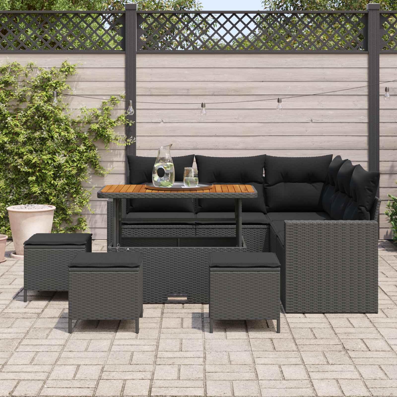 Tuinbankenset 10 st 7-Aantal zitplaatsen Zwart poly rattan