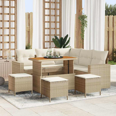 Tuinbankenset met kussen 10 pcs Beige en Crème poly rattan