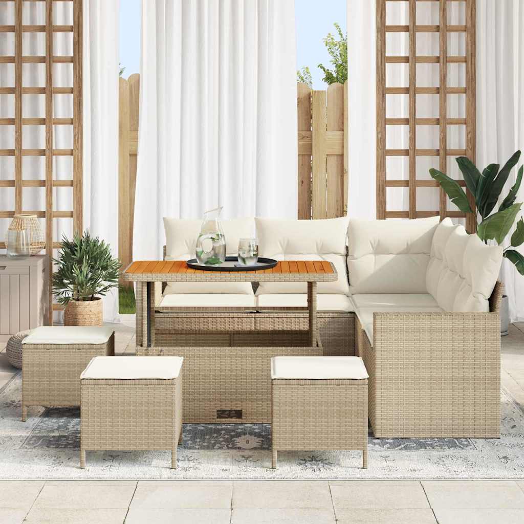 Tuinbankenset met kussen 10 pcs Beige en Crème poly rattan