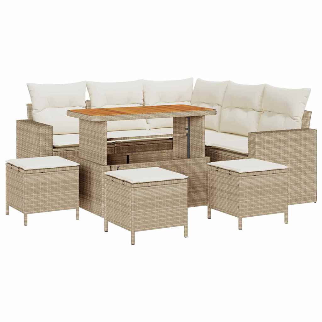 Tuinbankenset met kussen 10 pcs Beige en Crème poly rattan