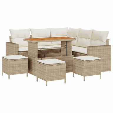 Tuinbankenset met kussen 10 pcs Beige en Crème poly rattan