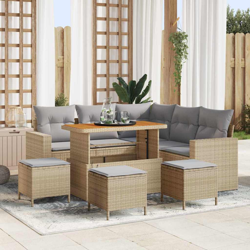 Tuinbankenset 10 st 7-Aantal zitplaatsen Beige en Licht Grijs