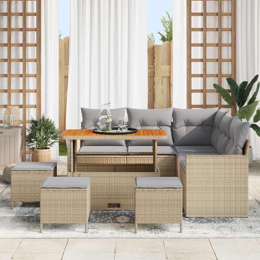 Tuinbankenset 10 st 7-Aantal zitplaatsen Beige en Licht Grijs