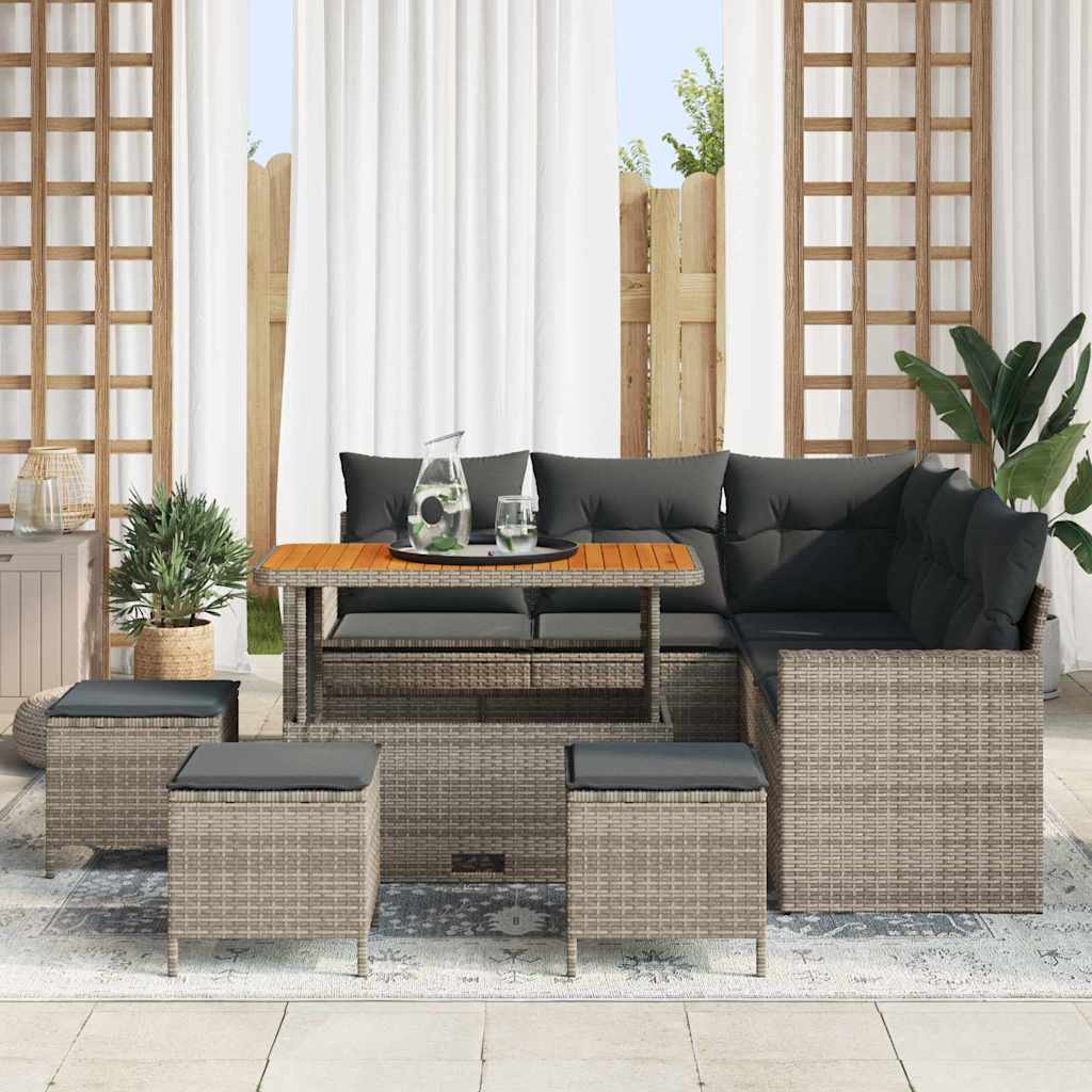 Tuinbankenset 10 st 7-Aantal zitplaatsen Grijs poly rattan