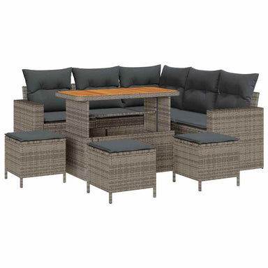 Tuinbankenset 10 st 7-Aantal zitplaatsen Grijs poly rattan