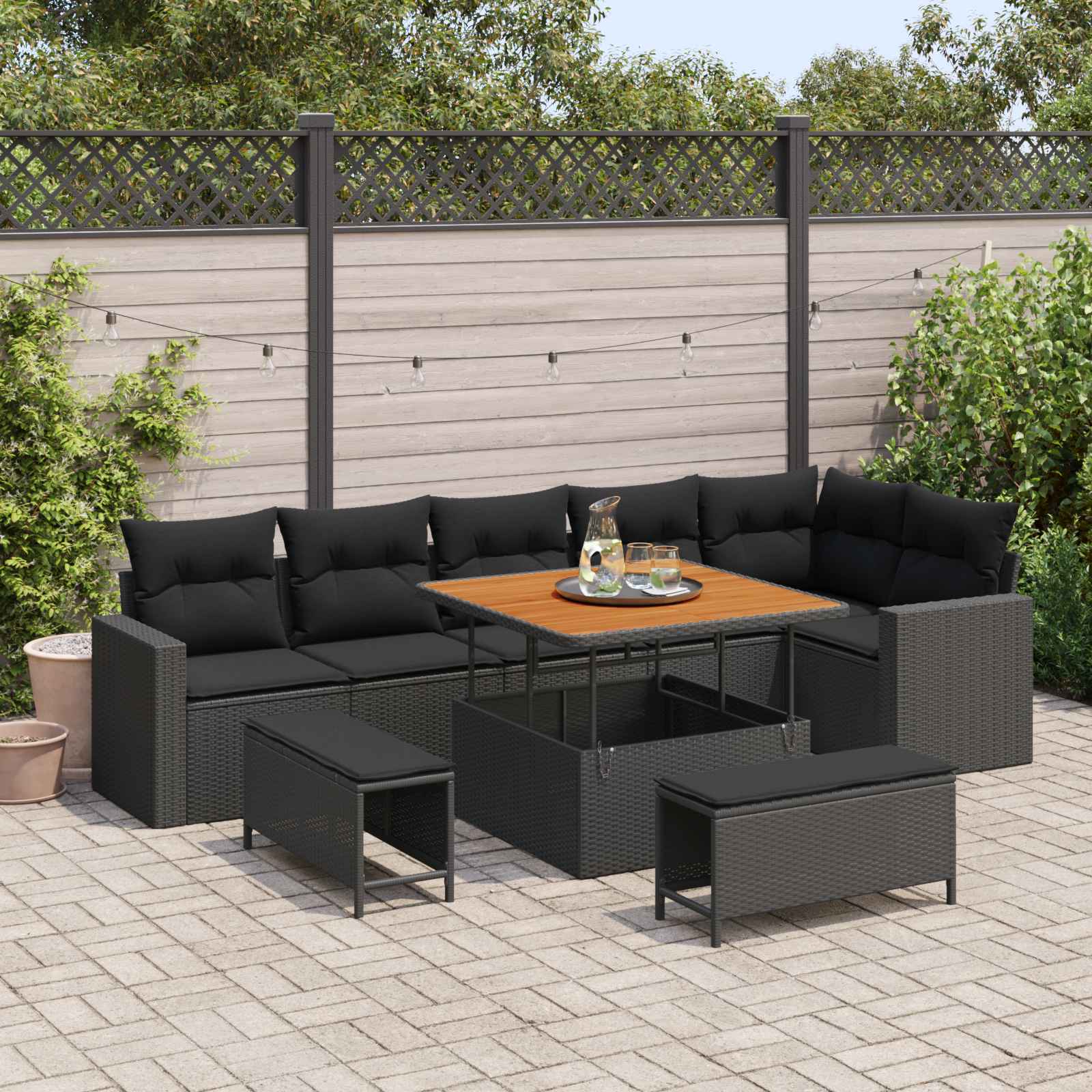 Tuinbankenset 11 st 9-Aantal zitplaatsen Zwart poly rattan