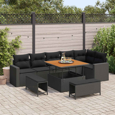 Tuinbankenset 11 st 9-Aantal zitplaatsen Zwart poly rattan