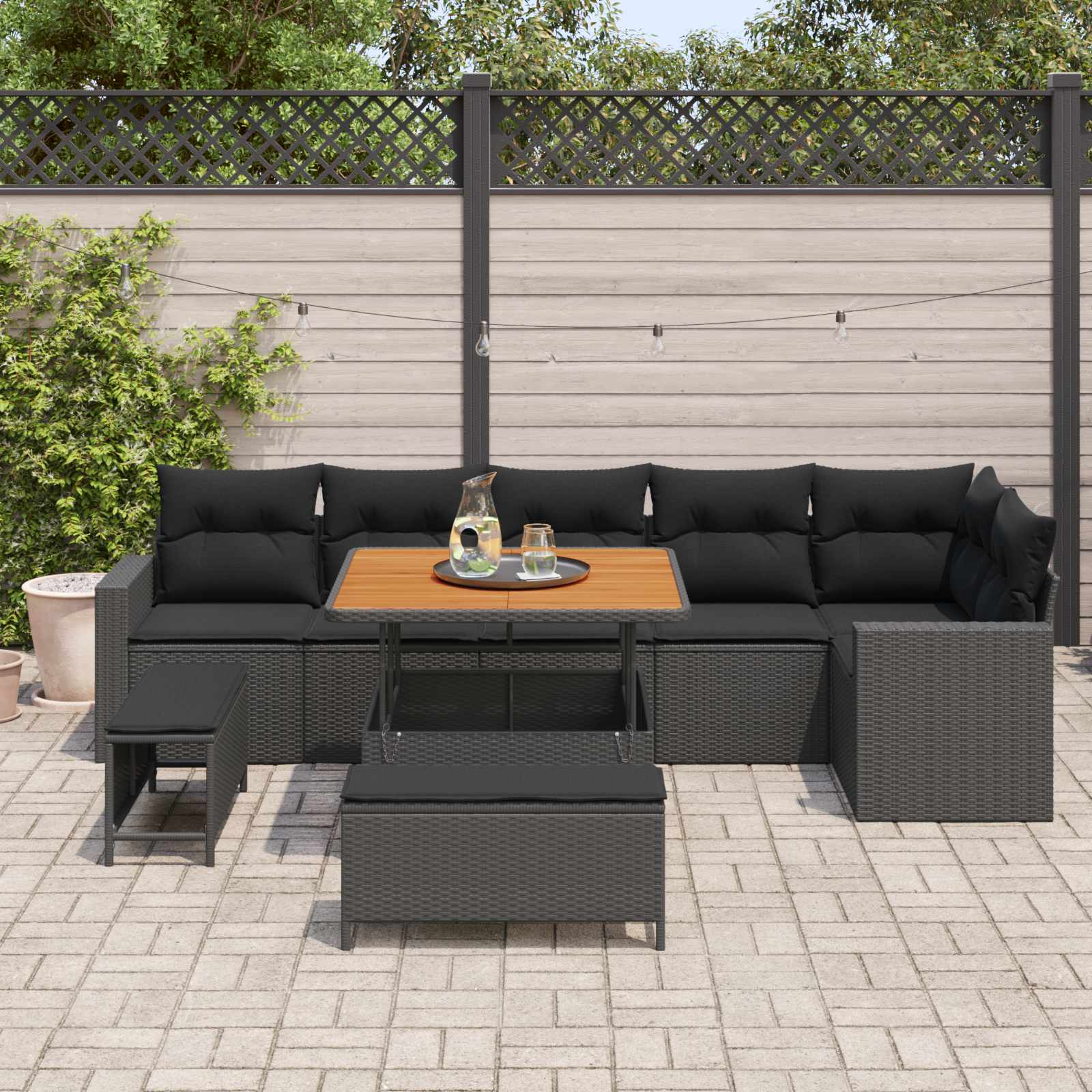 Tuinbankenset 11 st 9-Aantal zitplaatsen Zwart poly rattan