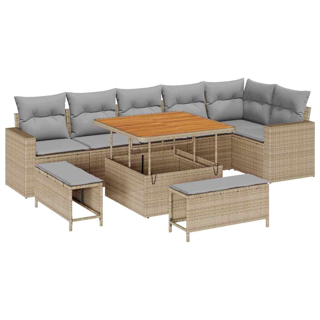 Tuinbankenset 11 st 9-Aantal zitplaatsen Beige en Licht Grijs