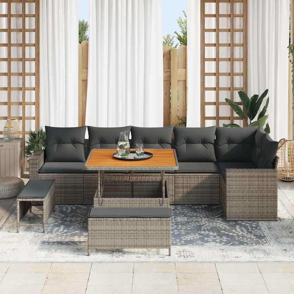 Tuinbankenset 11 st 9-Aantal zitplaatsen Grijs poly rattan