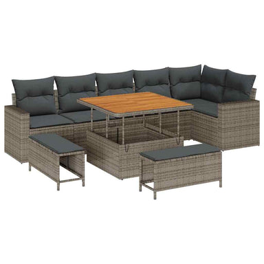 Tuinbankenset 11 st 9-Aantal zitplaatsen Grijs poly rattan