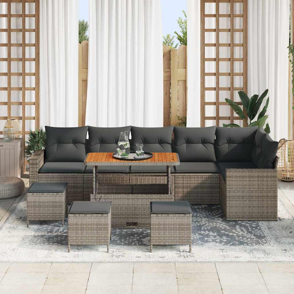 Tuinbankenset 12 st 8-Aantal zitplaatsen Grijs poly rattan