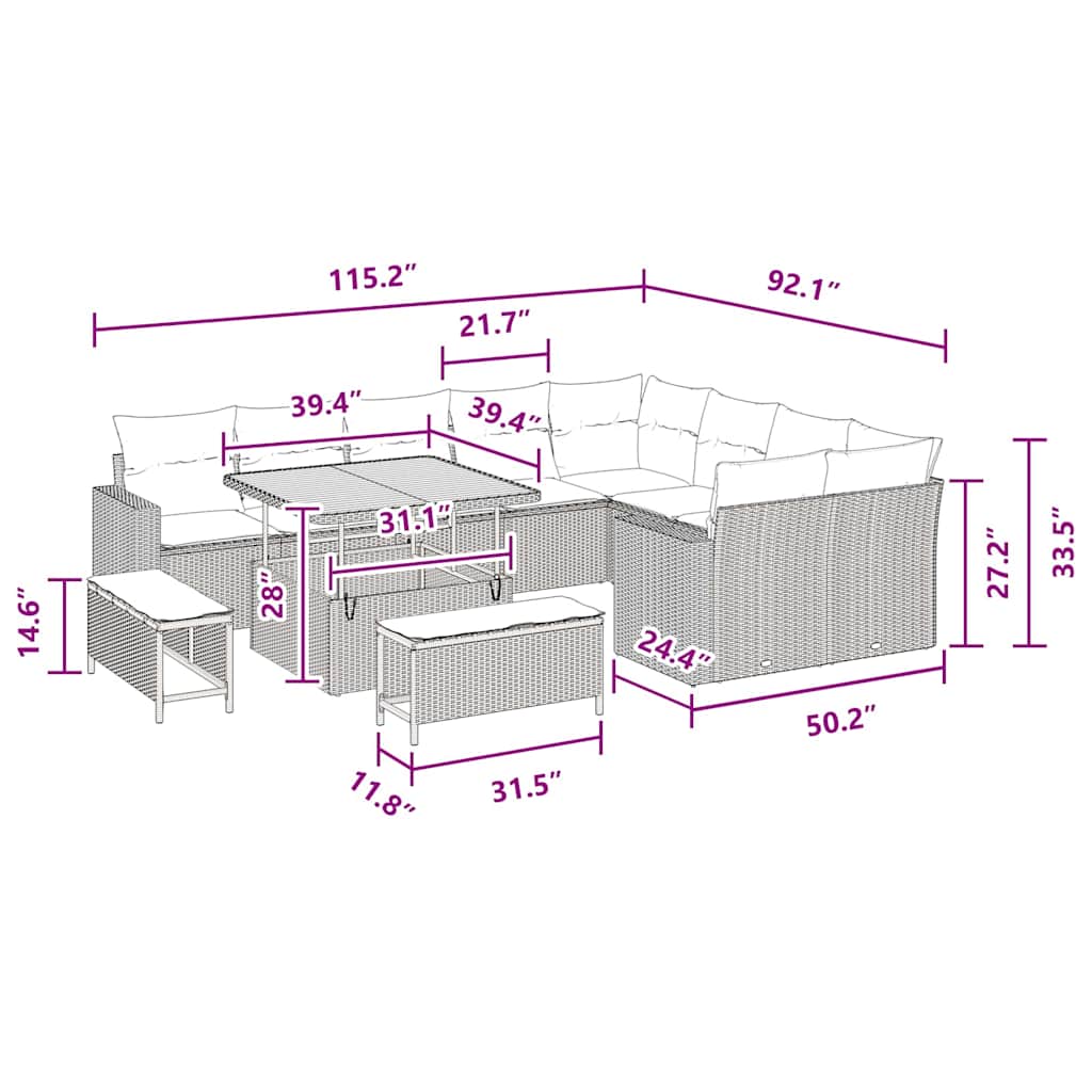Tuinbankenset 13 st 12-Aantal zitplaatsen Zwart poly rattan