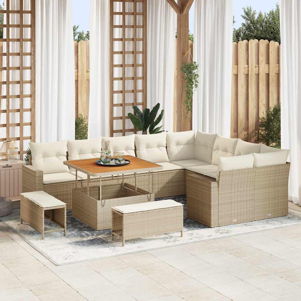 Tuinbankenset 13 st 12-Aantal zitplaatsen Beige en Crème