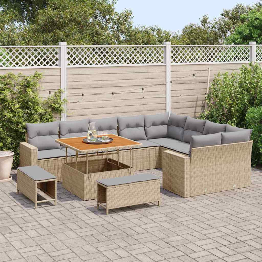 Tuinbankenset 13 st 12-Aantal zitplaatsen Beige en Licht Grijs