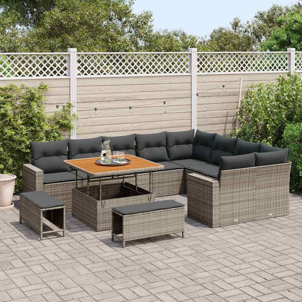 Tuinbankenset 13 st 12-Aantal zitplaatsen Grijs poly rattan