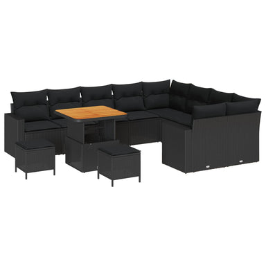 Tuinbankenset 13 st 10-Aantal zitplaatsen Zwart poly rattan