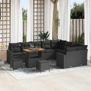 Tuinbankenset 13 st 10-Aantal zitplaatsen Zwart poly rattan