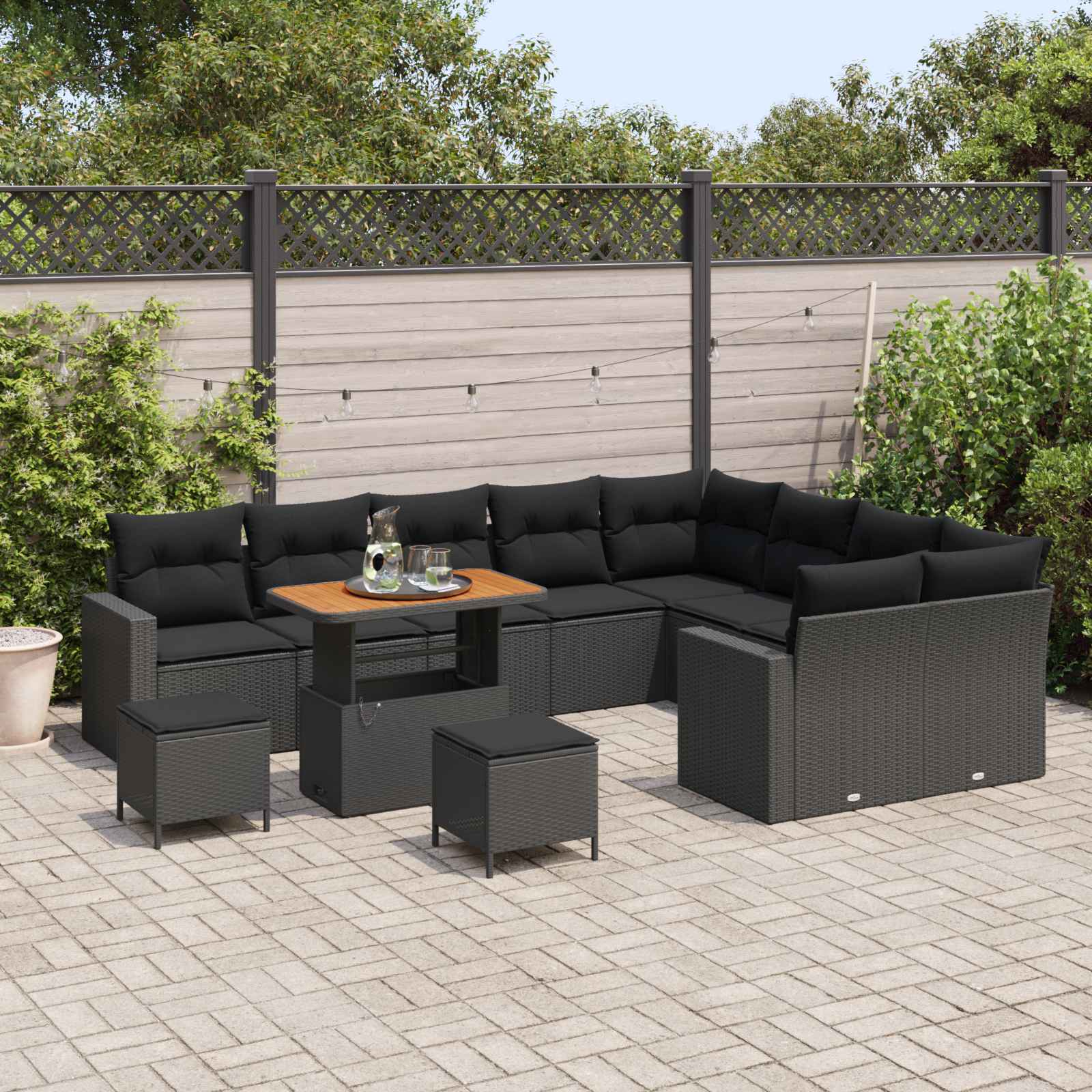 Tuinbankenset 13 st 10-Aantal zitplaatsen Zwart poly rattan