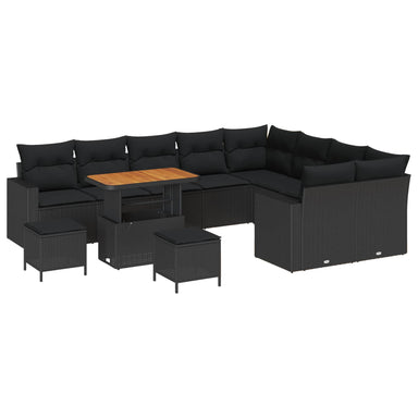 Tuinbankenset 13 st 10-Aantal zitplaatsen Zwart poly rattan