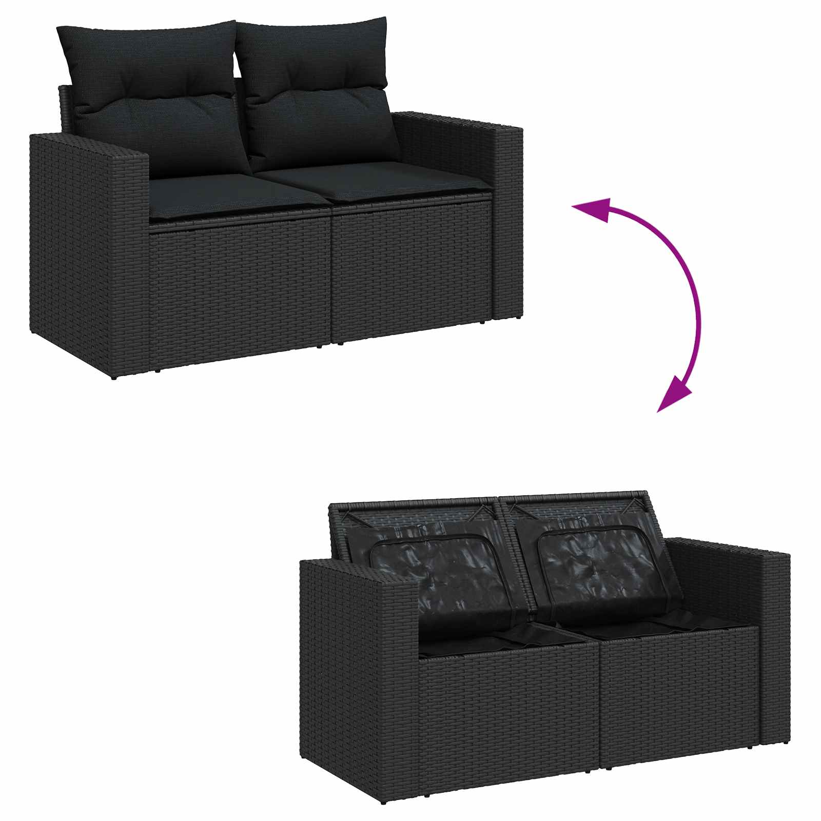 Tuinbankenset 13 st 10-Aantal zitplaatsen Zwart poly rattan