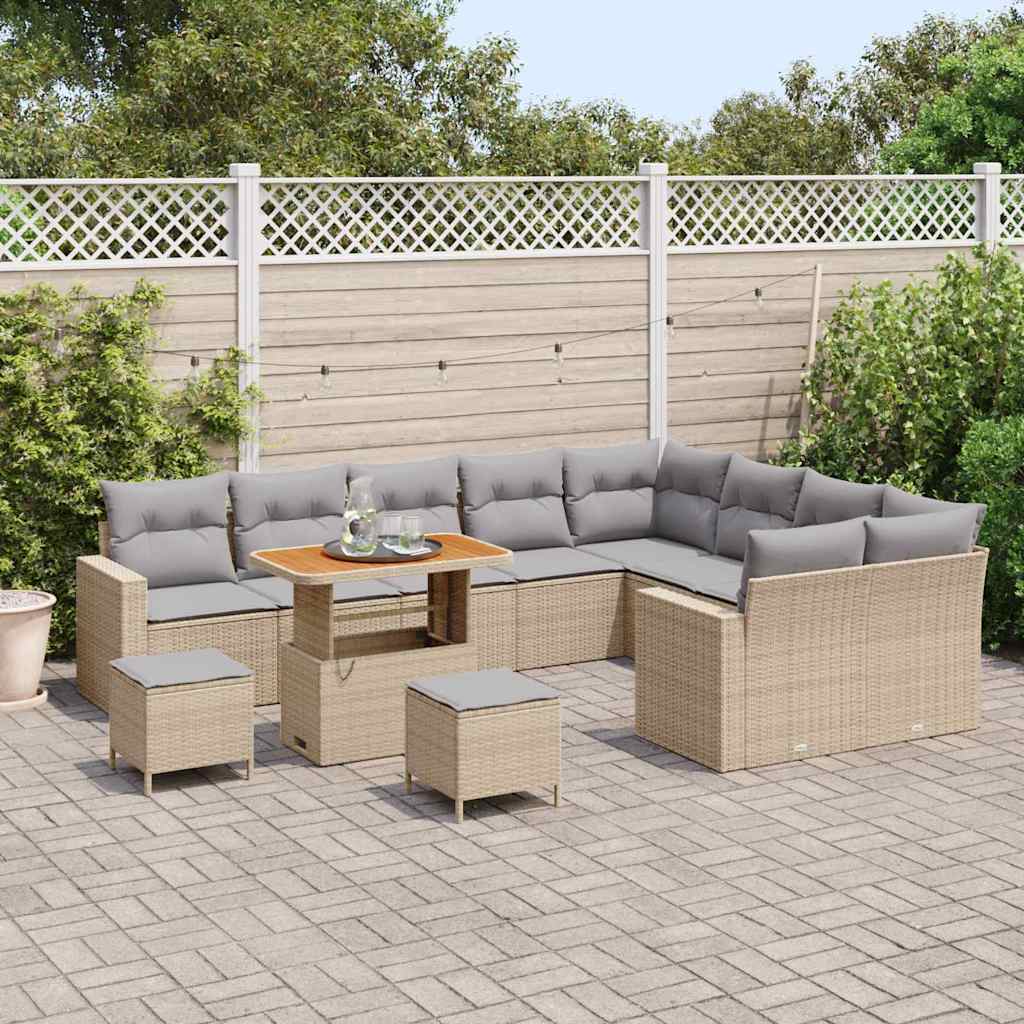 Tuinbankenset 13 st 10-Aantal zitplaatsen Beige en Licht Grijs