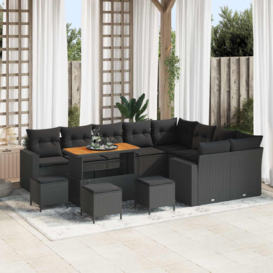 Tuinbankenset 14 st 11-Aantal zitplaatsen Zwart poly rattan