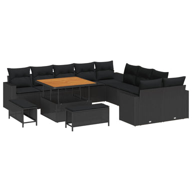 Tuinbankenset 17 st 12-Aantal zitplaatsen Zwart poly rattan