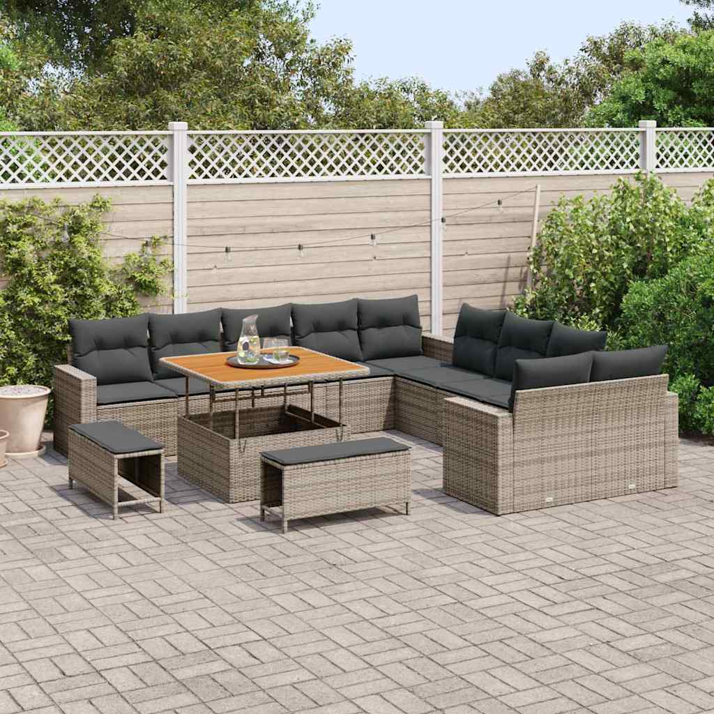 Tuinbankenset 17 st 12-Aantal zitplaatsen Grijs poly rattan