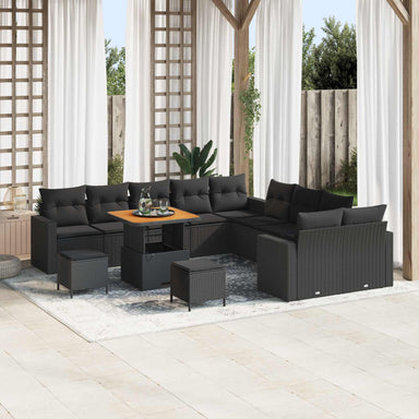 Tuinbankenset 17 st 10-Aantal zitplaatsen Zwart poly rattan