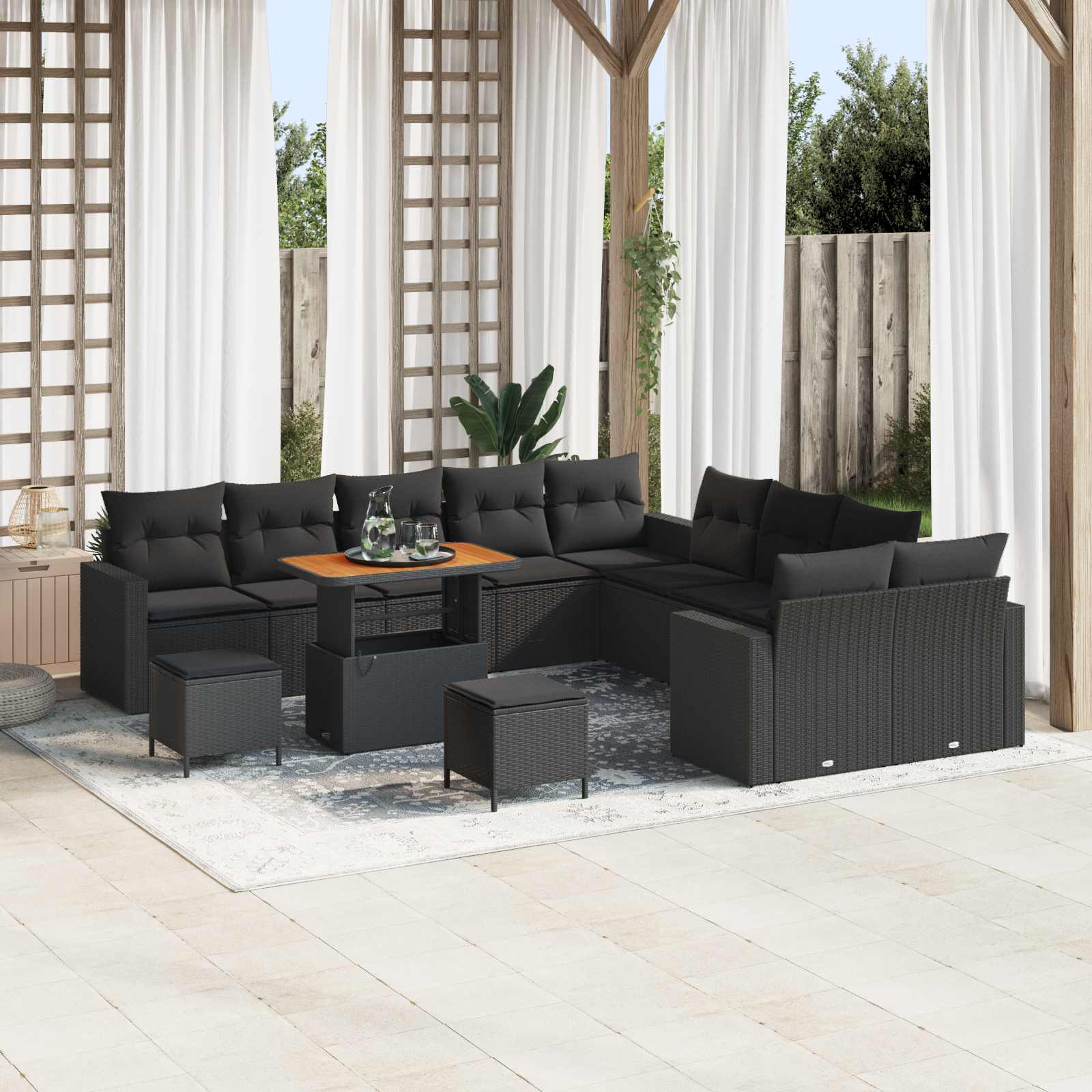 Tuinbankenset 17 st 10-Aantal zitplaatsen Zwart poly rattan