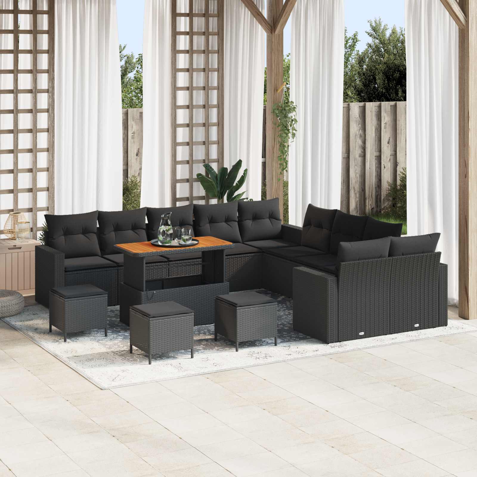 Tuinbankenset 18 st 11-Aantal zitplaatsen Zwart poly rattan