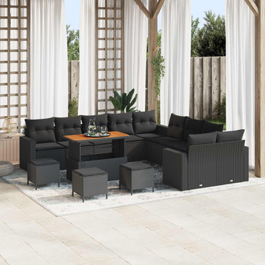 Tuinbankenset 18 st 11-Aantal zitplaatsen Zwart poly rattan