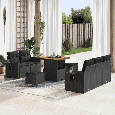 Tuinbankenset 10 st 7-Aantal zitplaatsen Zwart poly rattan