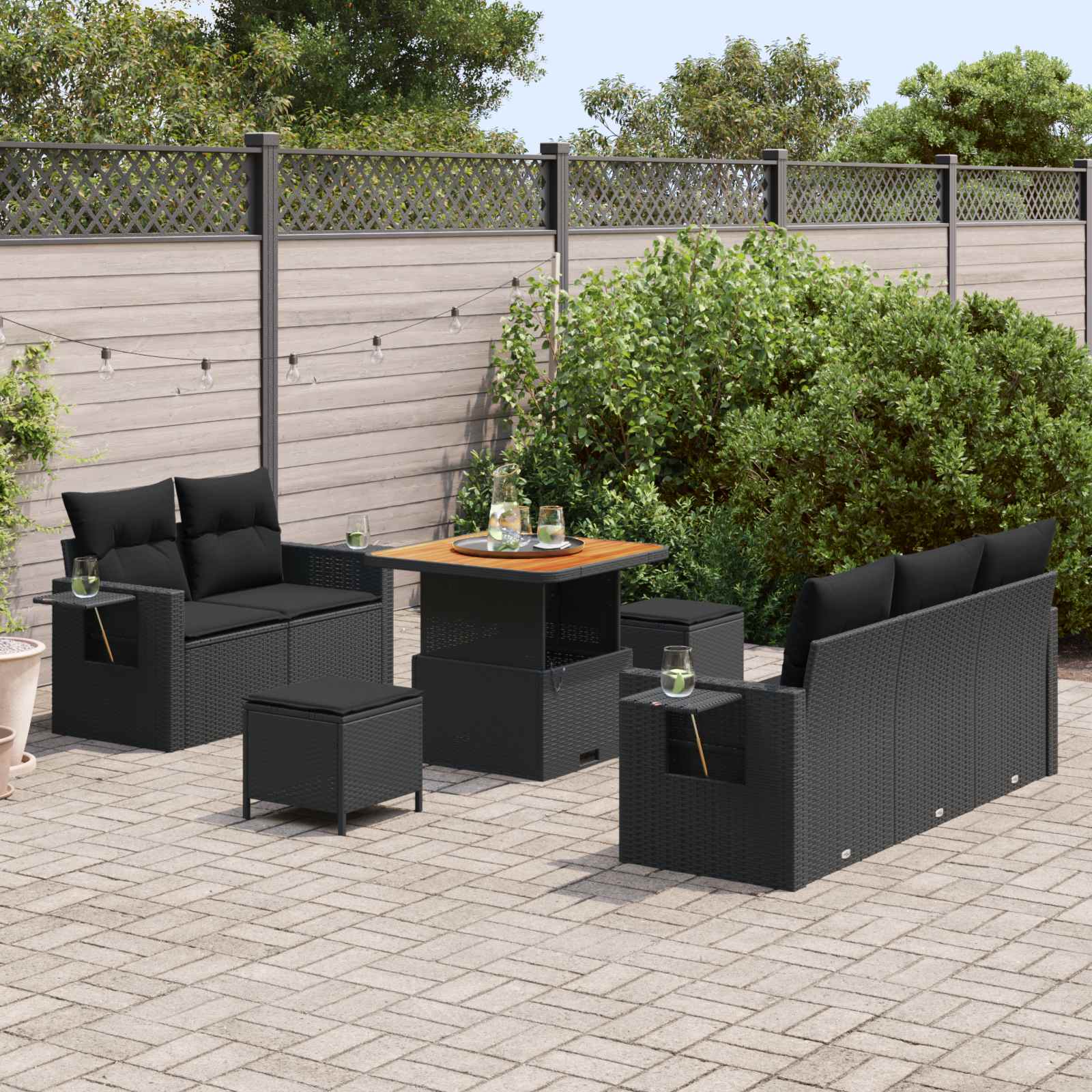 Tuinbankenset 10 st 7-Aantal zitplaatsen Zwart poly rattan