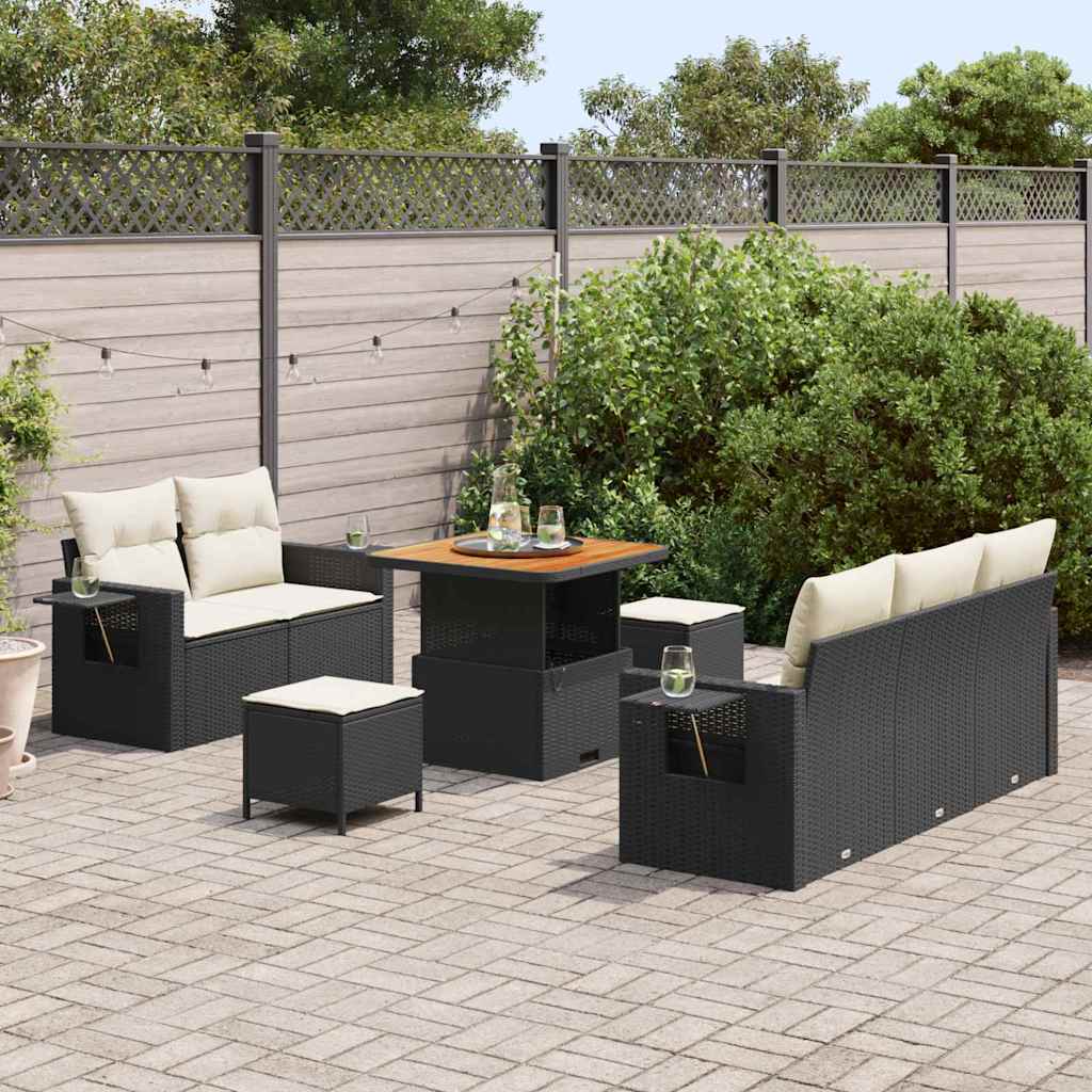 Tuinbankenset 10 st Zwart en Crème poly rattan