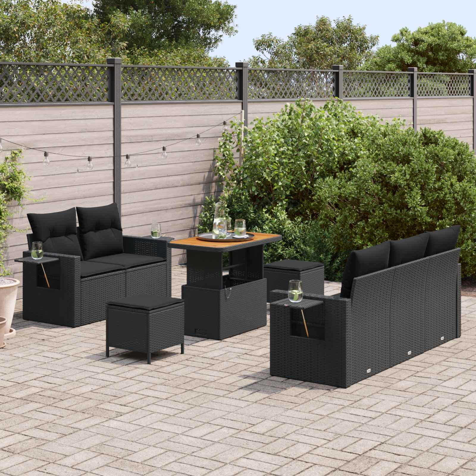 Tuinbankenset 10 st Zwart poly rattan