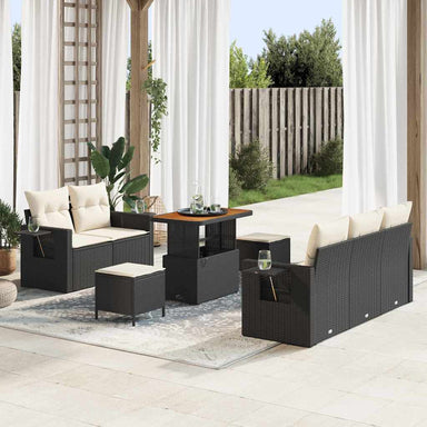 Tuinbankenset 10 st Zwart en Crème poly rattan