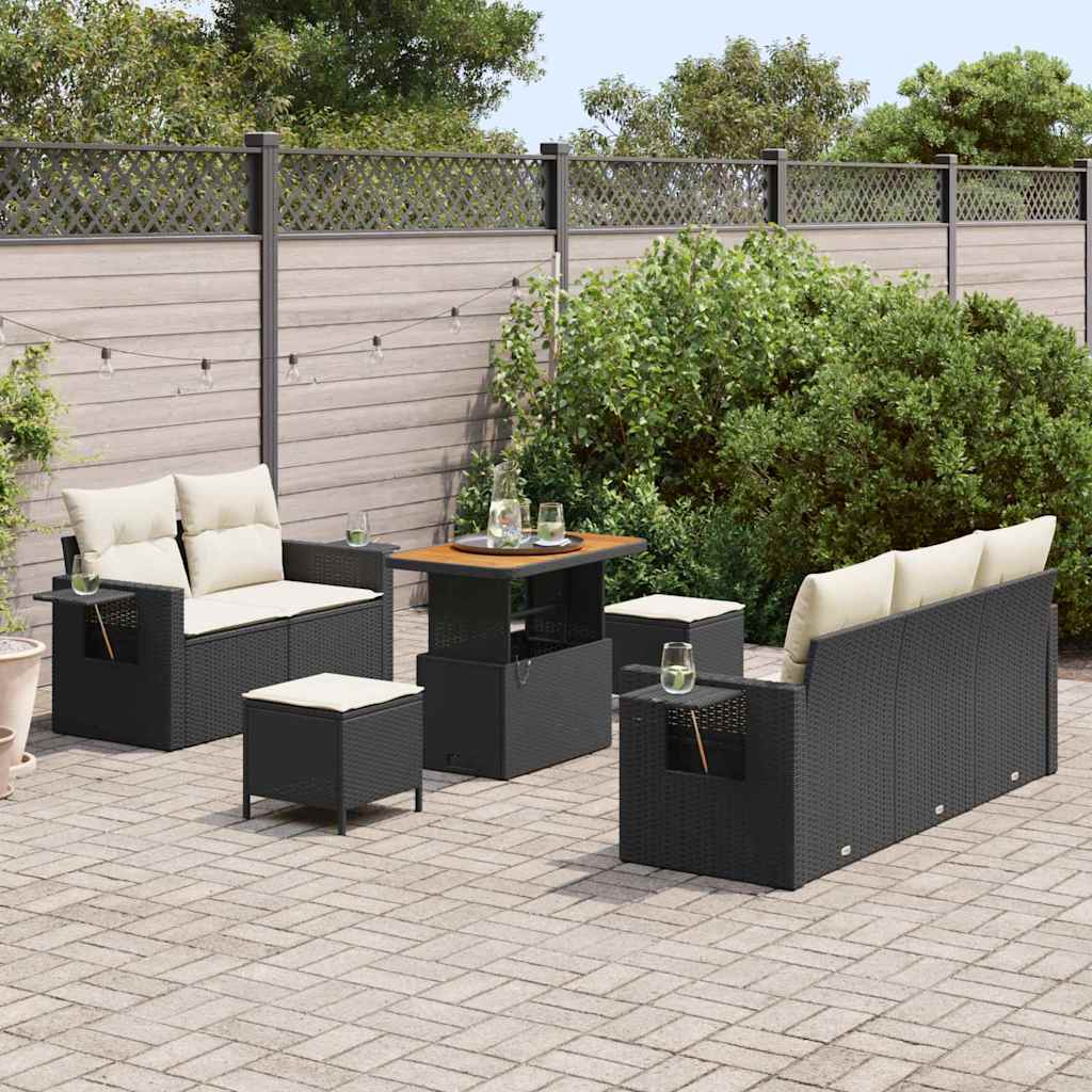 Tuinbankenset 10 st Zwart en Crème poly rattan