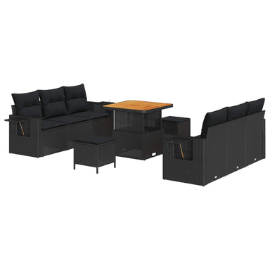 Tuin Sofa Set 9 st 6-Aantal zitplaatsen Zwart poly rattan